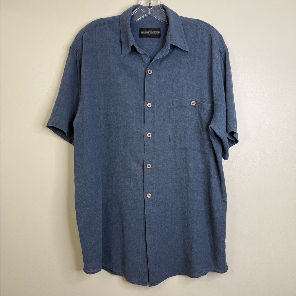 PREMIERE COLLECTION 100% SILK NOIL MEN’S BLUE SHORT SLEEVE SHIRT SIZE MEDIUM
